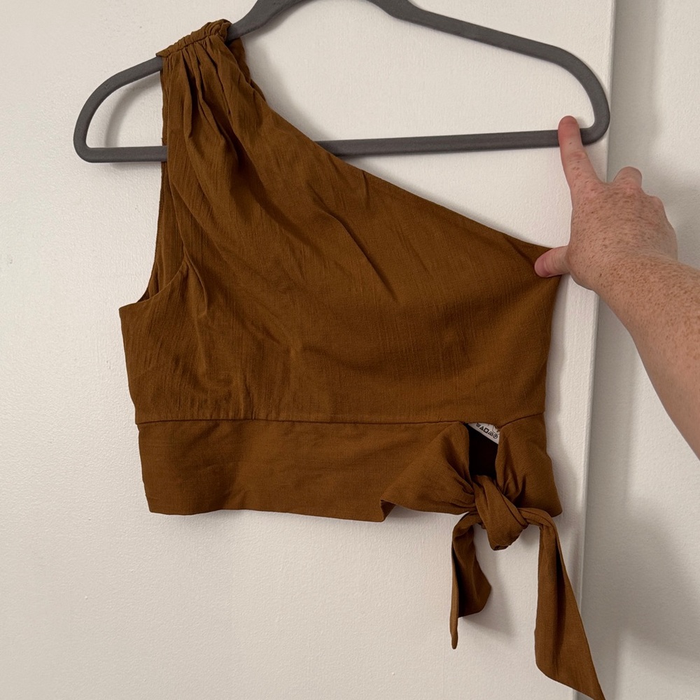 Free People Brown Asymmetrical Tie Crop Top